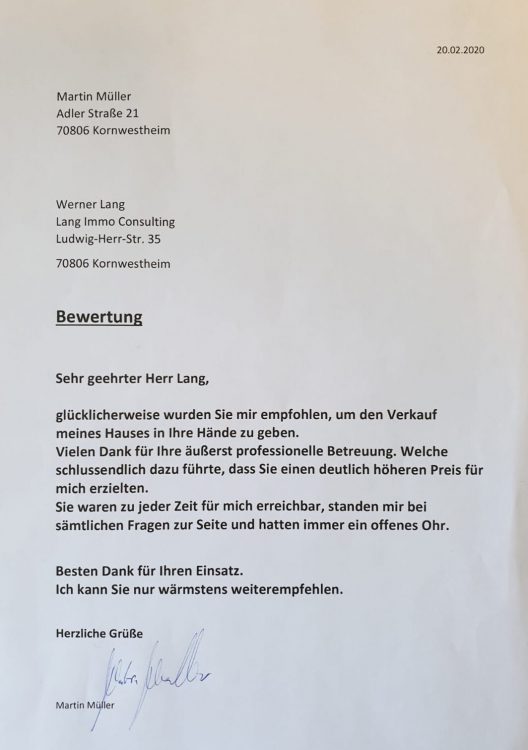 Lang Immoconsulting Referenz M. Müller